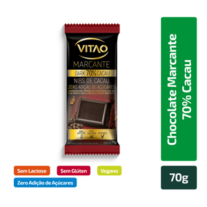 Chocolate Vitao Marcante Dark 70% com Nibs de Cacau Zero Açúcar 70g