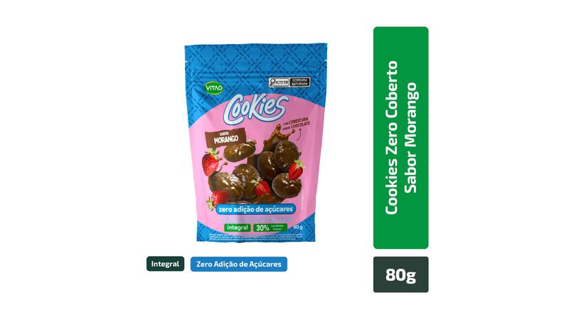 Cookies Zero Morango Coberto Chocolate 80g | Vitao Alimentos Cookies Zero Morango Coberto Chocolate 80g | Vitao Alimentos