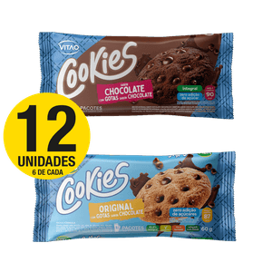 KIT 12 UN - COOKIES ZERO 60G 6 UN TRADICIONAL E 6 UN CHOCOLATE | VITAO